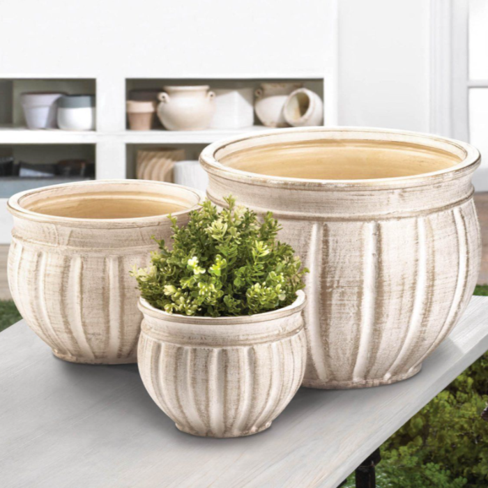 white stone plant pots Antique Stone Planter Trio