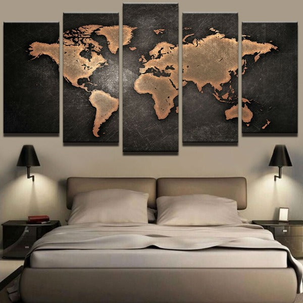 5 Piece World Map Oil Painting - Novus Decor Wall Decor