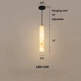 Hand-Carved Alabaster Cylinder Pendant Light
