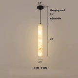 Hand-Carved Alabaster Cylinder Pendant Light