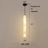 Hand-Carved Alabaster Cylinder Pendant Light
