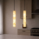 Hand-Carved Alabaster Cylinder Pendant Light