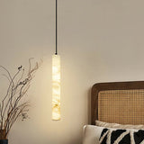 Hand-Carved Alabaster Cylinder Pendant Light