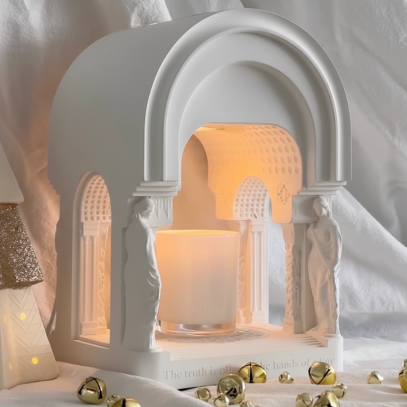 陶器アーム付ミルクガラスランプ パウダールーム アールデコデザイン/K311 Greek Temple Candle Warmer Lamp – Novus Decor