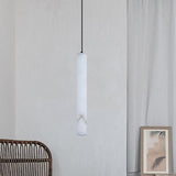 Hand-Carved Alabaster Cylinder Pendant Light