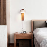 STONE WALL SCONCE WITH WOOD BEAM