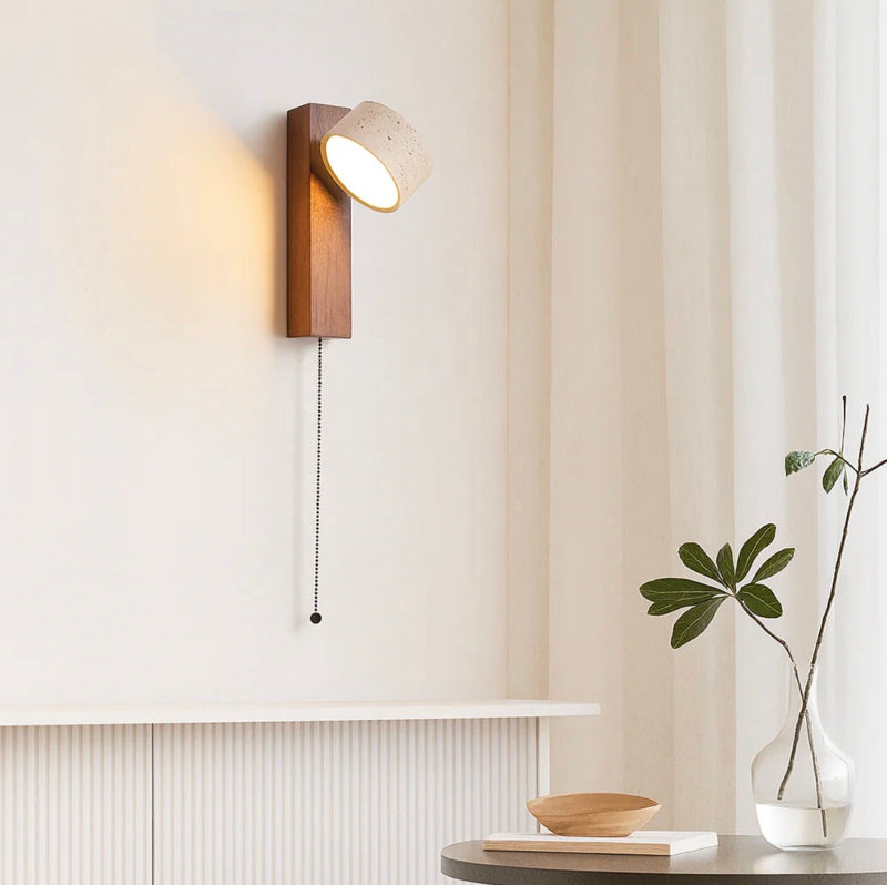 STONE WALL SCONCE WITH WOOD BEAM
