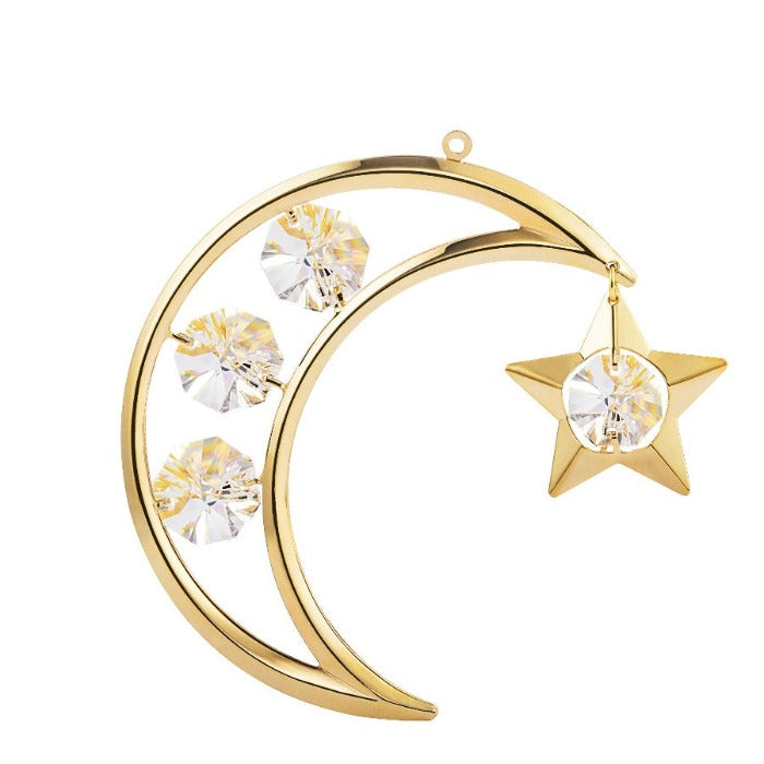 24K Gold Plated Crescent and Star with Swarovski - Novus Decor Accessories