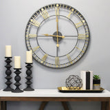 Vintage Style Metal Wall Clock w/ Black & Gold Novus Decor