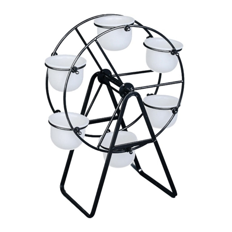 ferris wheel succulent planter HOD Health & Home Ferris Wheel Flower Pot Stand With 6 Succulent Plant Pots Black With Larger White Pots