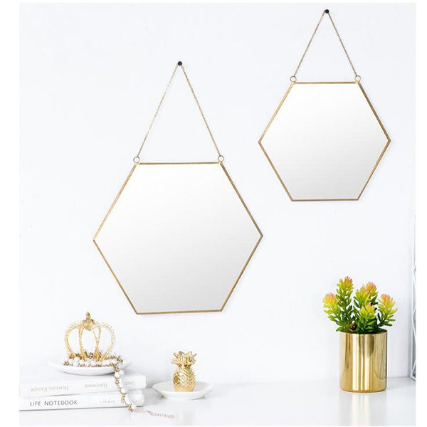 Hanging Gold Hexagon Wall Mirror - Novus Decor Wall Decor