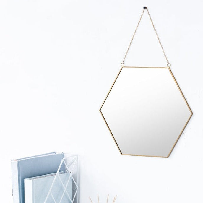 Hanging Gold Hexagon Wall Mirror - Novus Decor Wall Decor