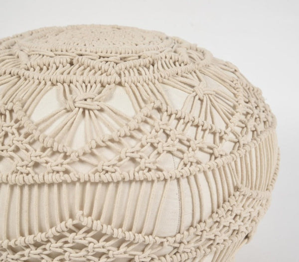 Cream Macrame Cotton Pouf Novus Decor