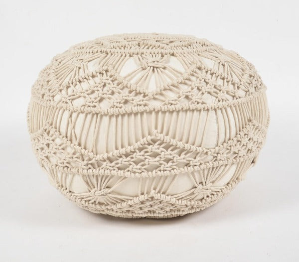 Cream Macrame Cotton Pouf Novus Decor