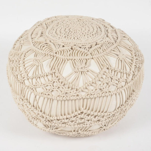 Cream Macrame Cotton Pouf Novus Decor