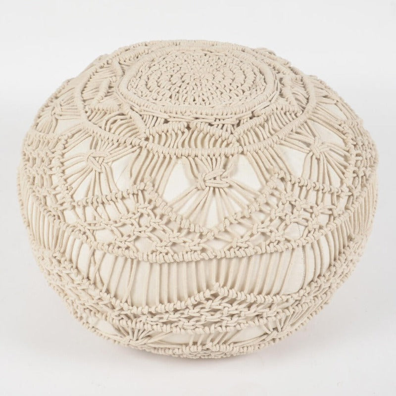 Cream Macrame Cotton Pouf Novus Decor