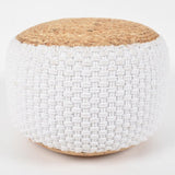 Hand Braided Jute & Daisy White Cotton Pouf Novus Decor