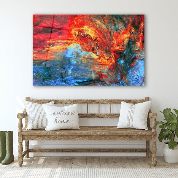 Glass Wall Art Abstract Red And Blue Painting Novus Decor