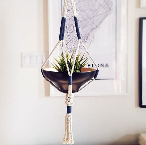 two color macrame plant hanger Macrame Cotton Plant Hanger