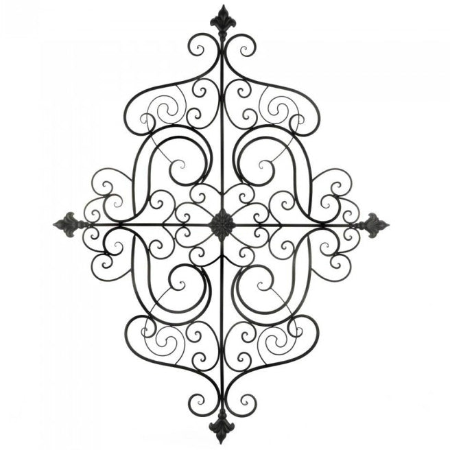 Scrolled Iron Wall Plaque with Fleur De Lis Details - Novus Decor Wall Decor