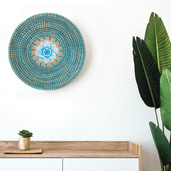 Natural Woven Fruit Basket Bowl with Wooden Base, Handmade Seagrass - Novus Decor Wall Decor